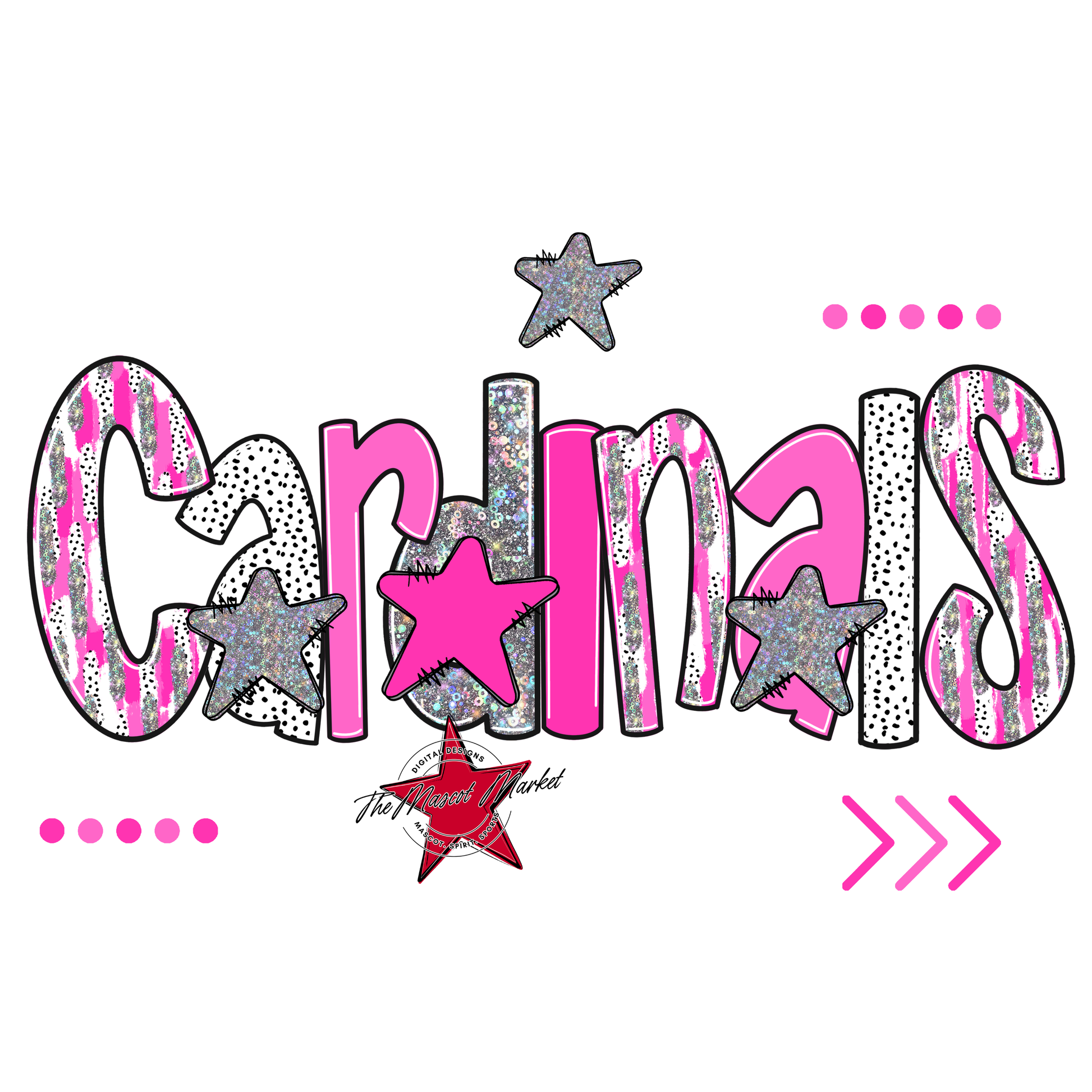 Cardinals Brushstroke Alpha w Arrows-Pink