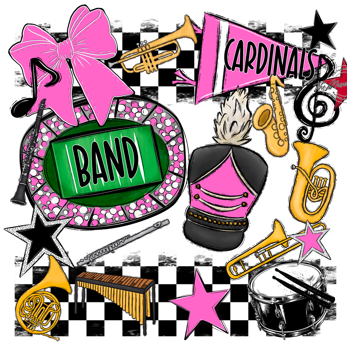 Cardinals Checkers Band Spirit Design-Baby Pink