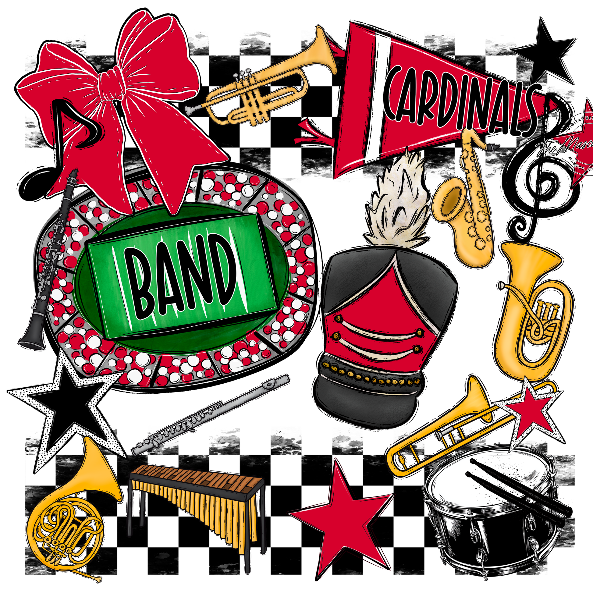 Cardinals Checkers Band Spirit Design-Red