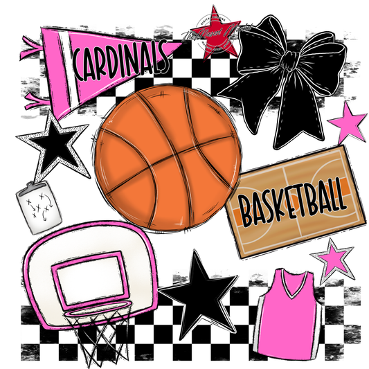 Cardinals Checkers Basketball Spirit Design-Baby Pink