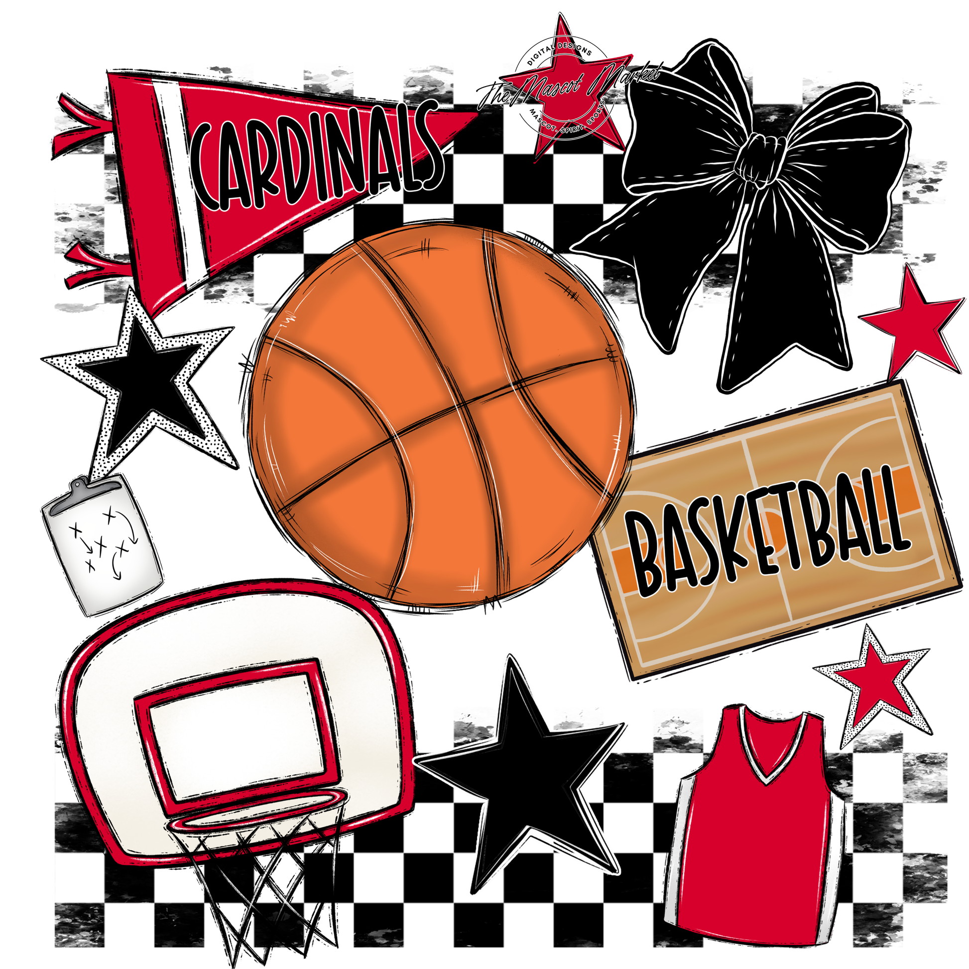 Cardinals Checkers Basketball Spirit Design-Red