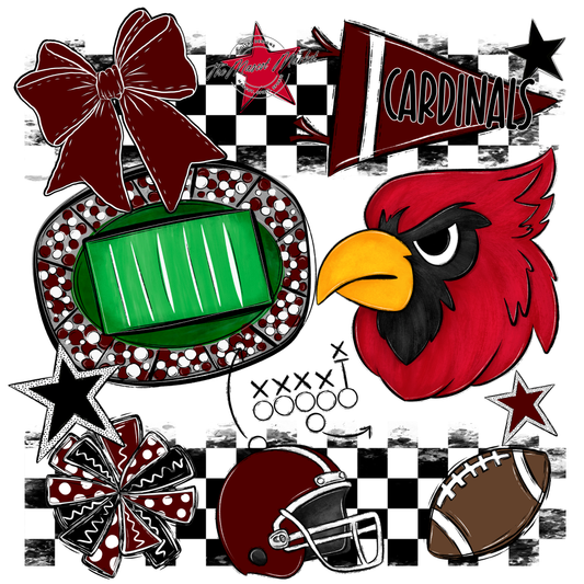 Cardinals Checkers Mascot Spirit Design-Maroon