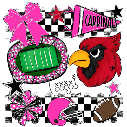 Cardinals Checkers Mascot Spirit Design-Pink