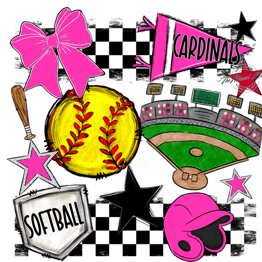 Cardinals Checkers Softball Spirit Design-Pink