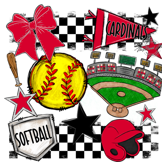 Cardinals Checkers Softball Spirit Design-Red