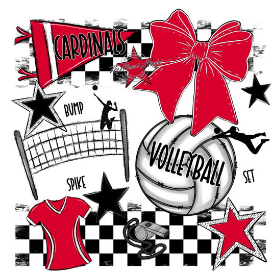Cardinals Checkers Volleyball Spirit Design-Red