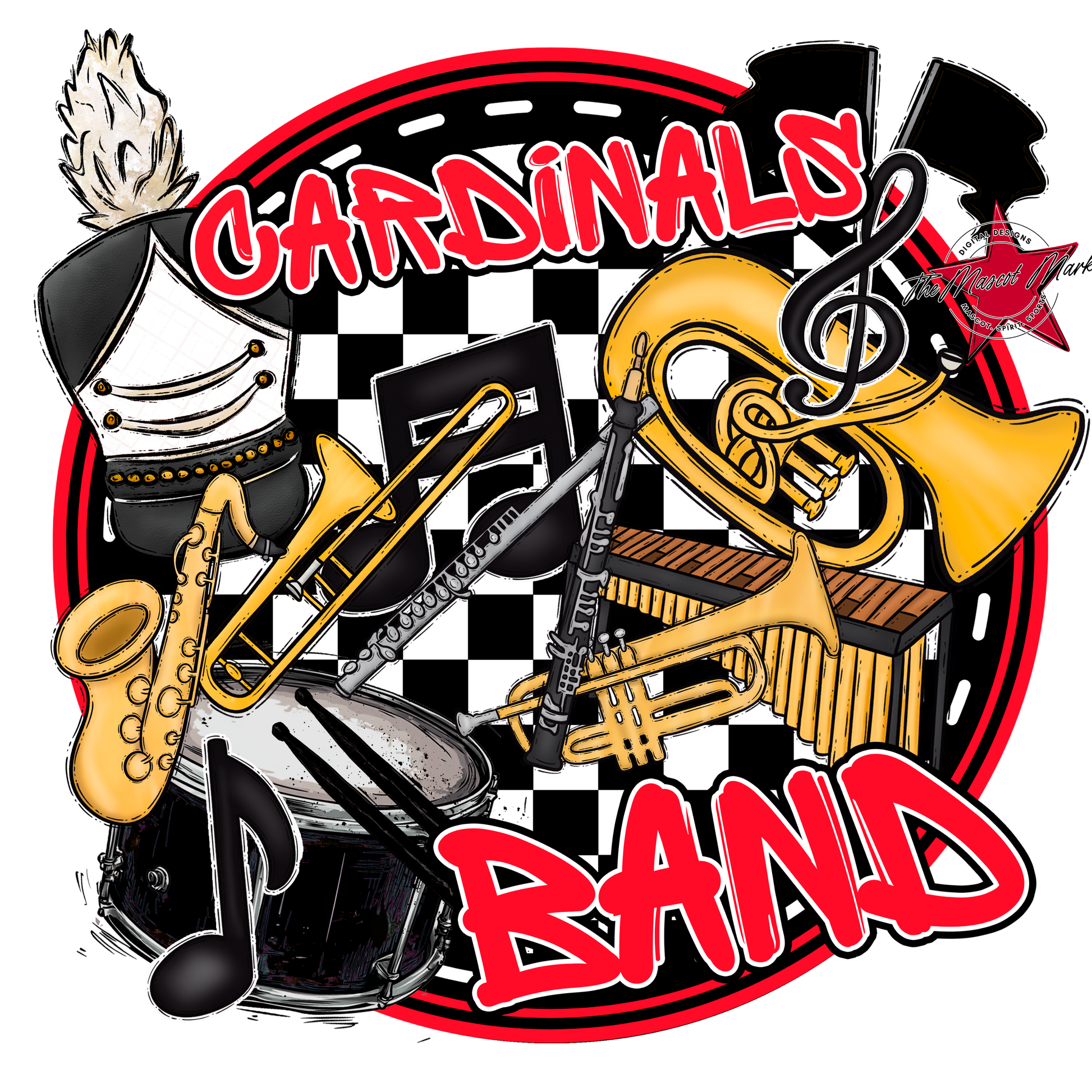 Cardinals Circle Band Design-Bright Red