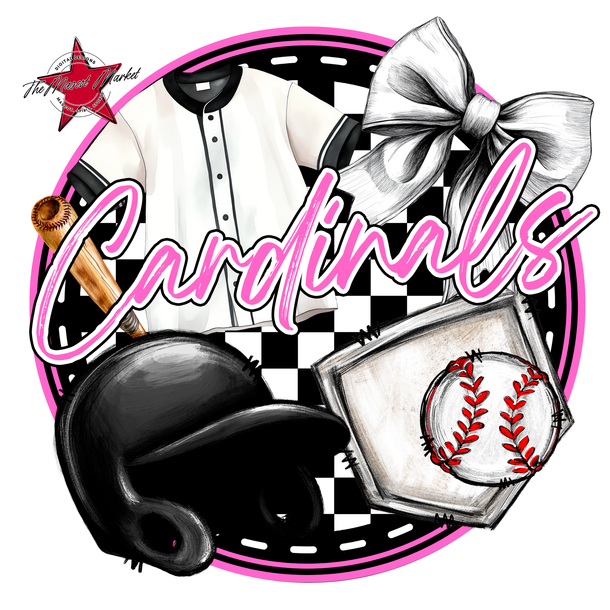 Cardinals Circle Baseball Design-Baby Pink