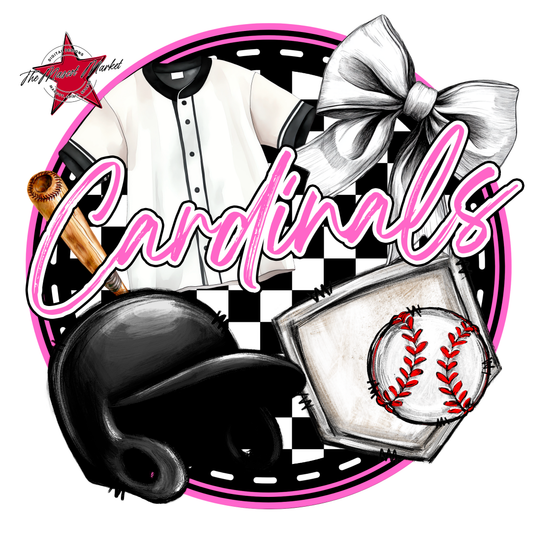 Cardinals Circle Baseball Design-Baby Pink