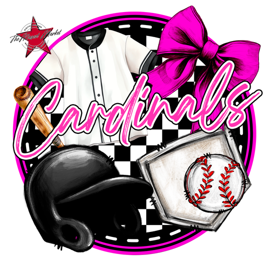 Cardinals Circle Baseball Design-Pink
