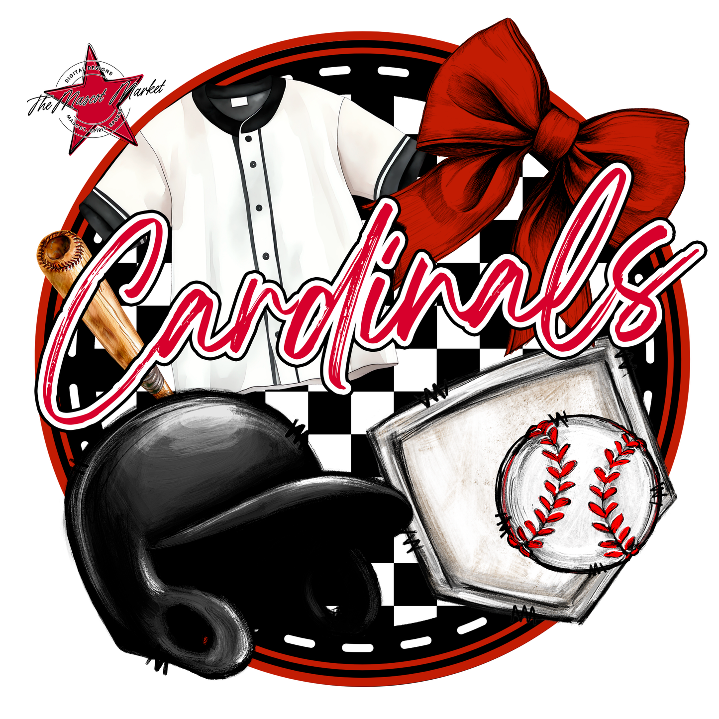 Cardinals Circle Baseball Design-Red