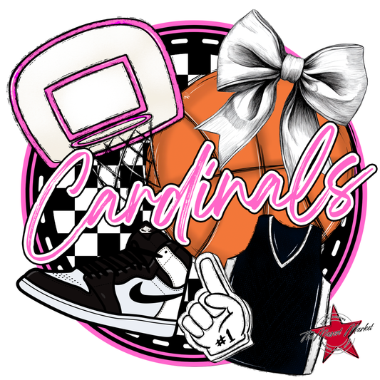 Cardinals Circle Basketball Design-Baby Pink