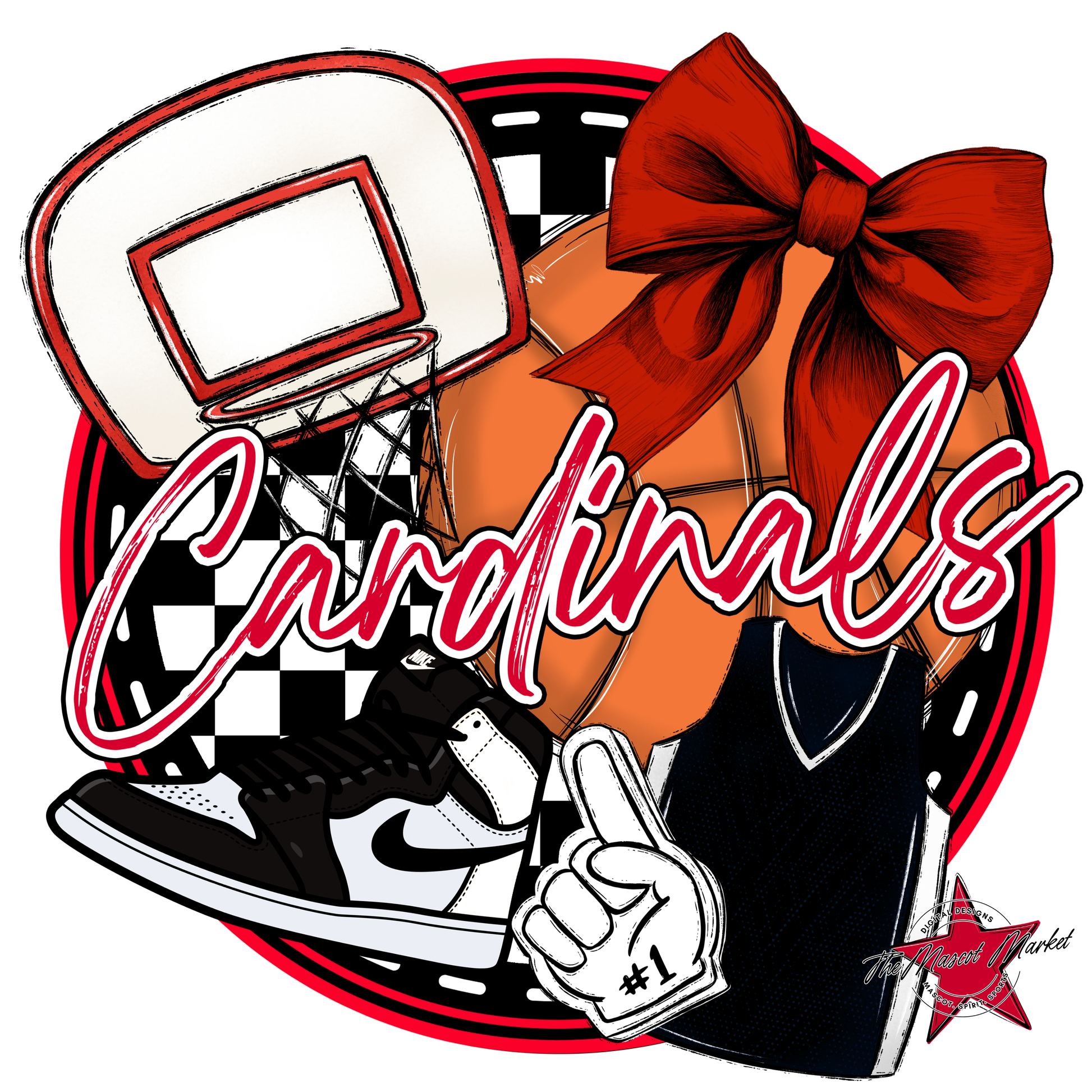 Cardinals Circle Basketball Design-Red