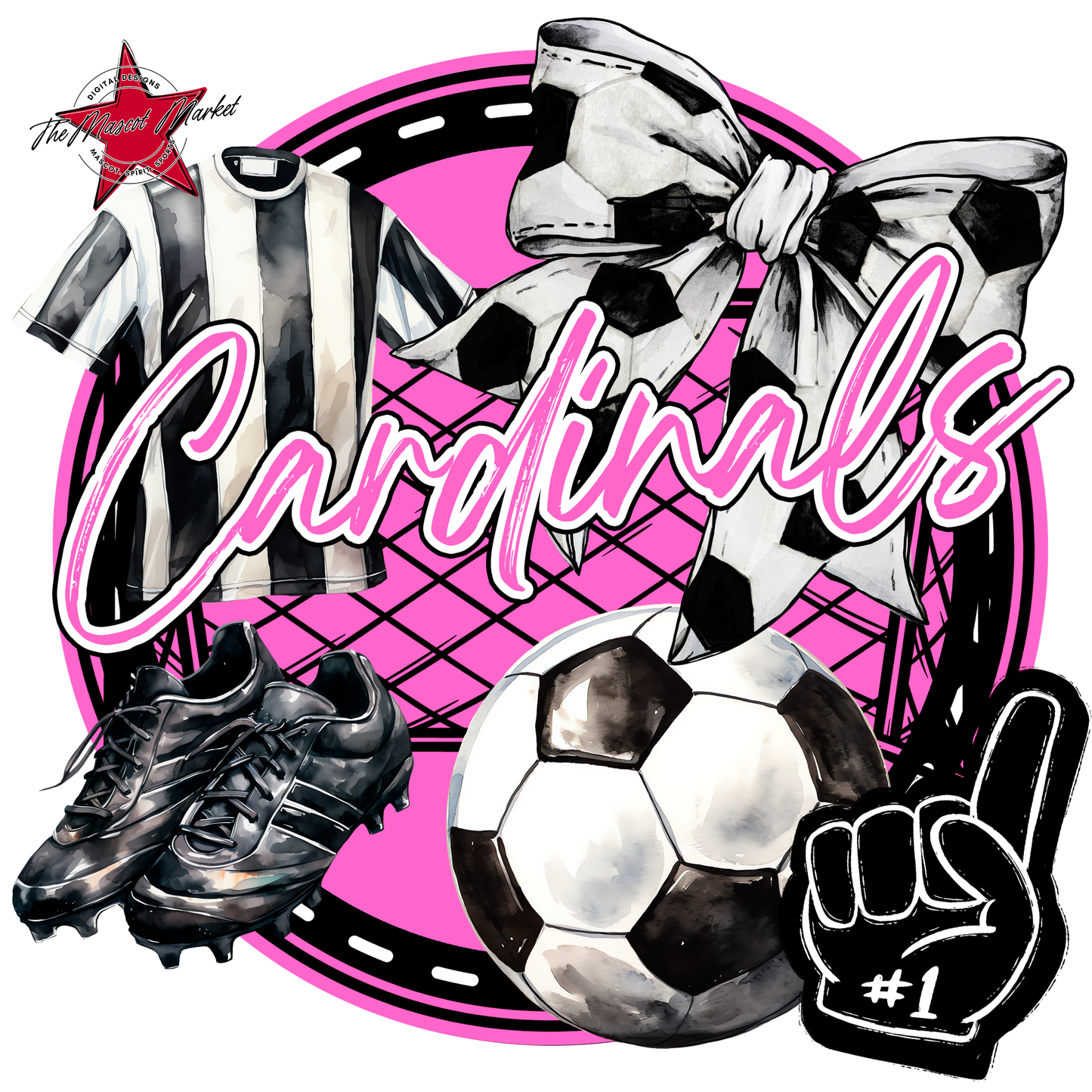 Cardinals Circle Soccer Design-Baby Pink