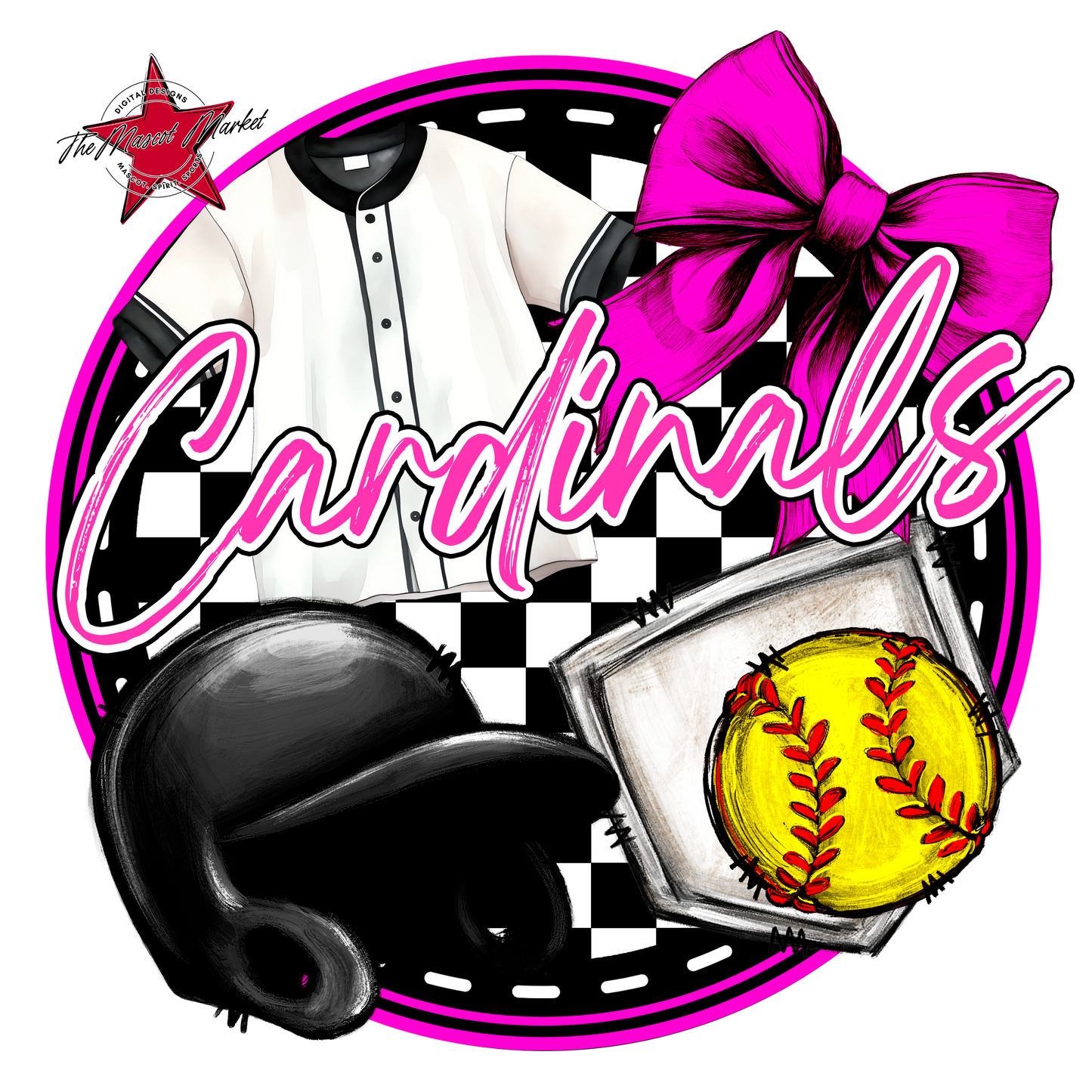 Cardinals Circle Softball Design-Pink