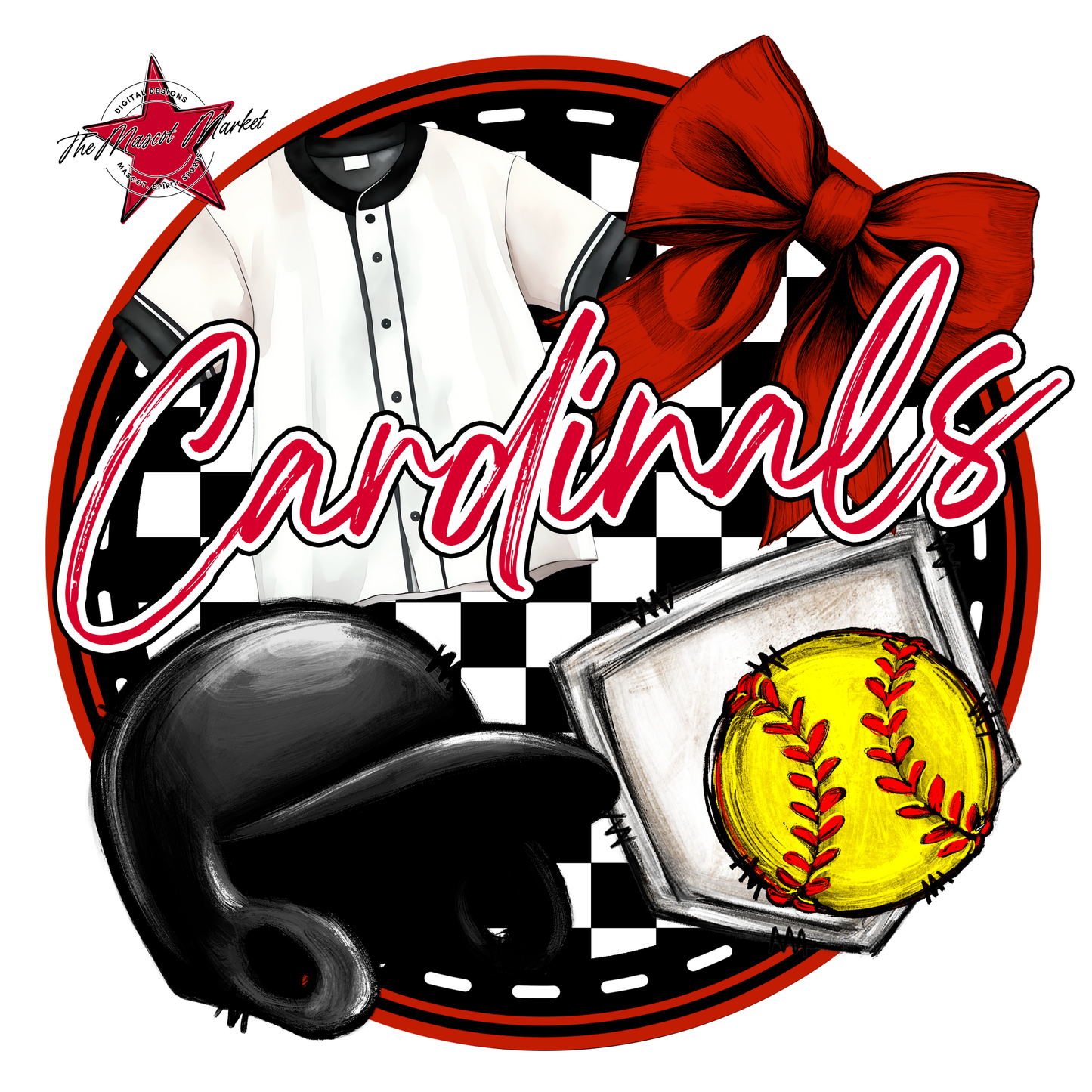 Cardinals Circle Softball Design-Red