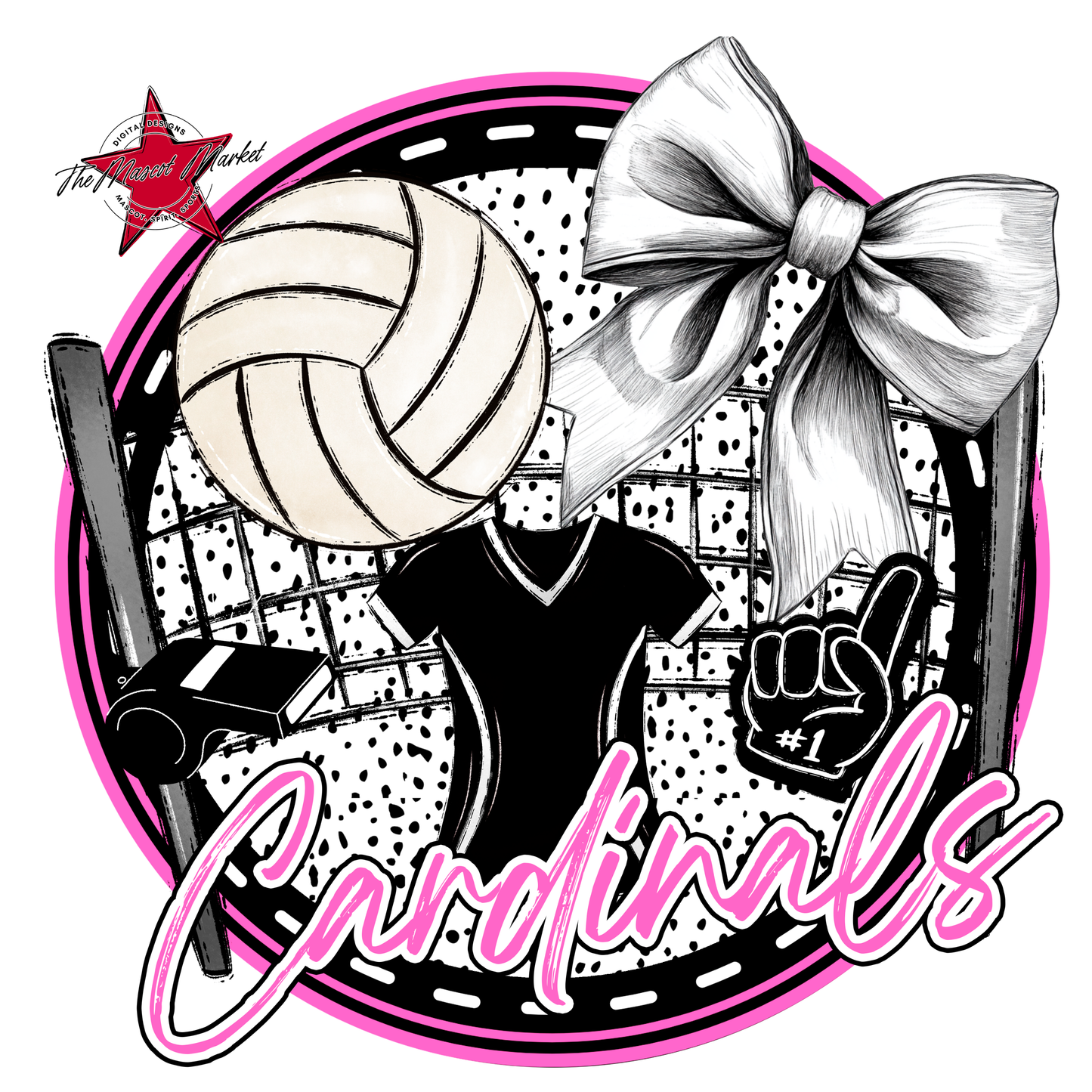 Cardinals Circle Volleyball Design-Baby Pink