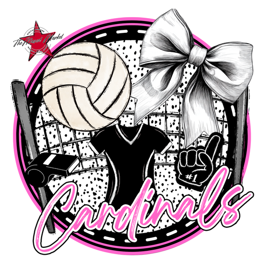 Cardinals Circle Volleyball Design-Baby Pink