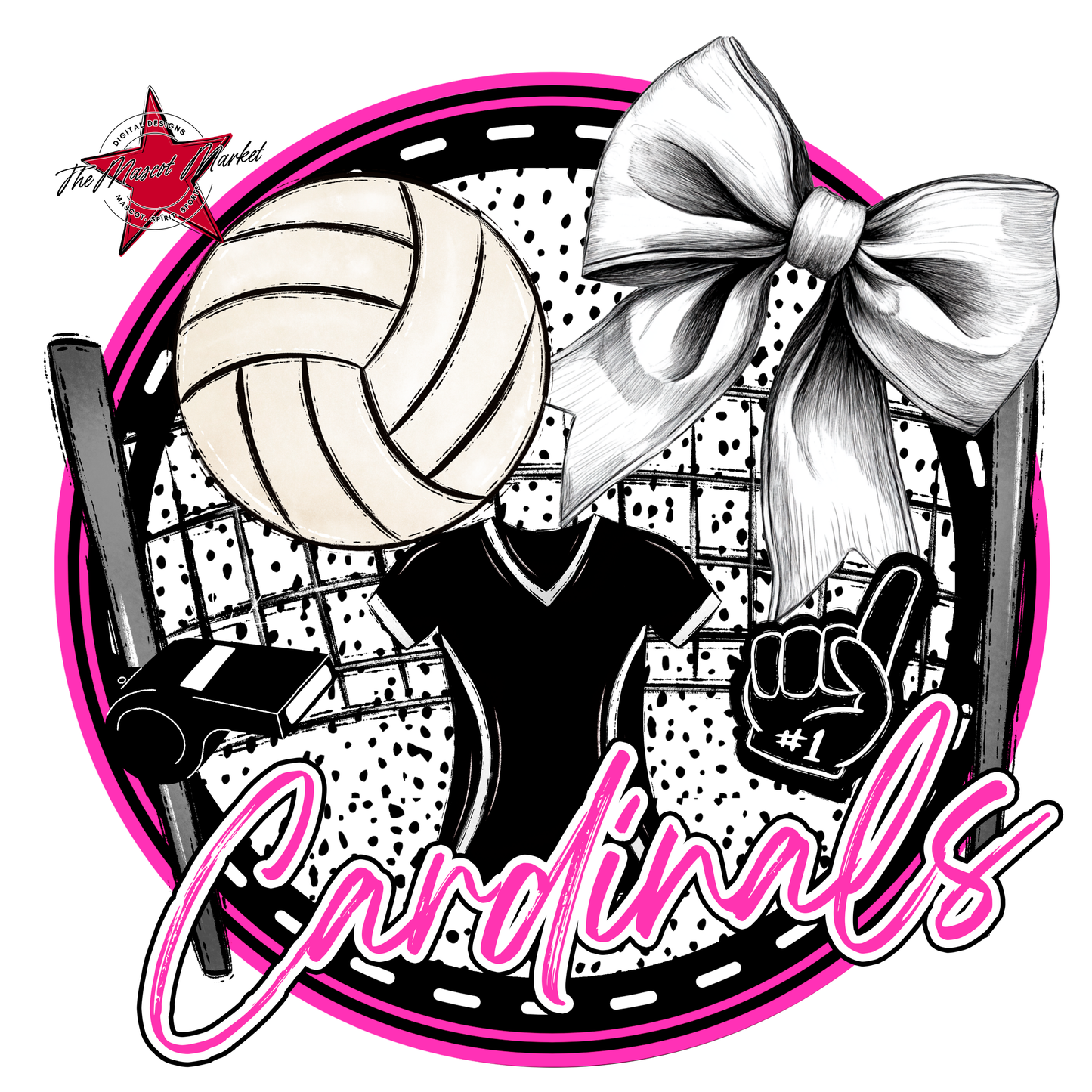 Cardinals Circle Volleyball Design-Pink