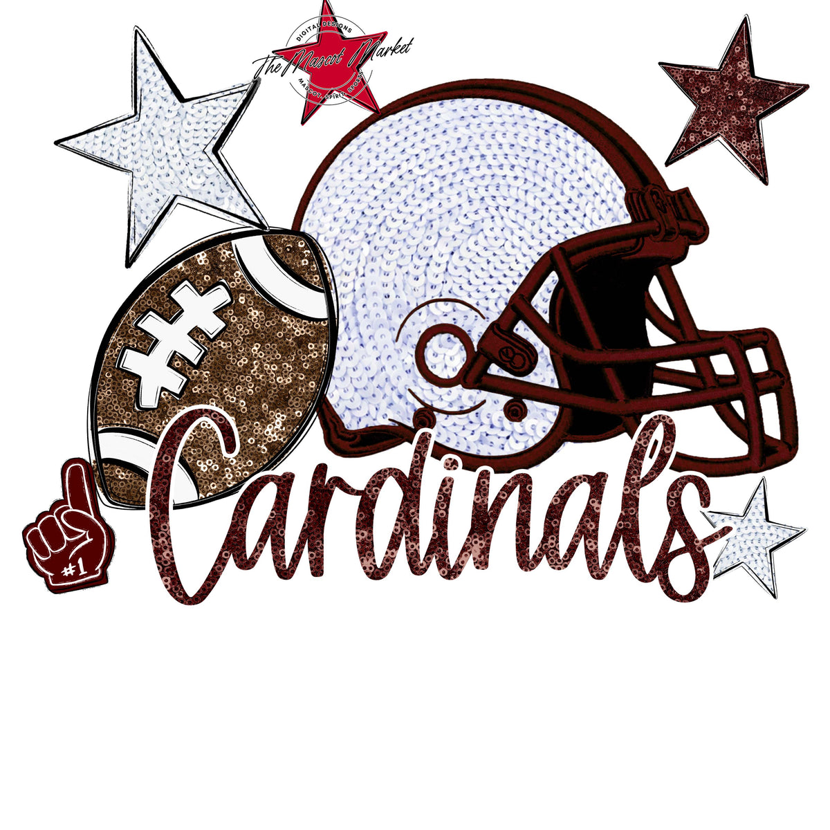 Cardinals Football Embroidered Sequins Design-Maroon