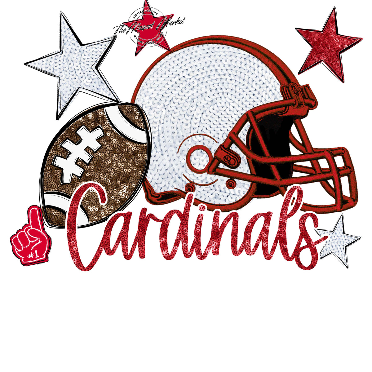 Cardinals Football Embroidered Sequins Design-Red