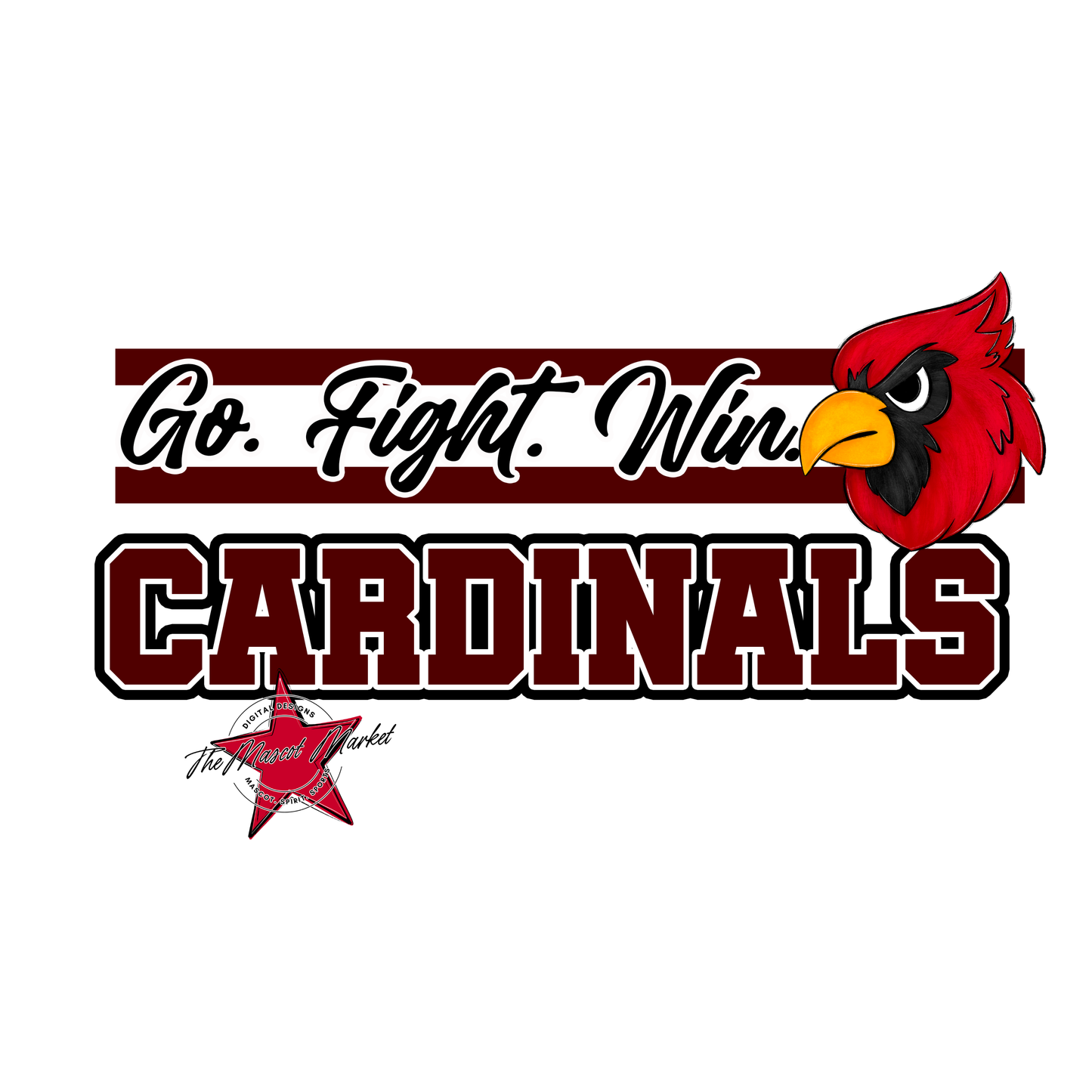 Cardinals Go Fight Win Mascot Lines-Maroon