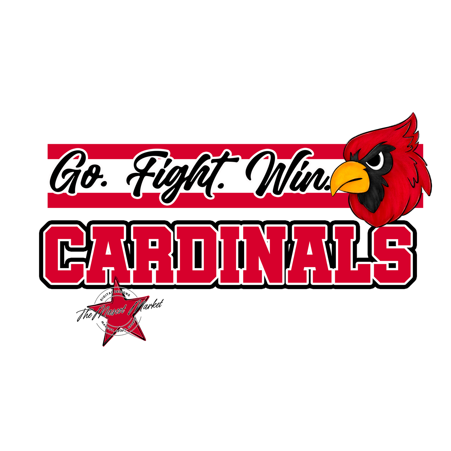 Cardinals Go Fight Win Mascot Lines-Red