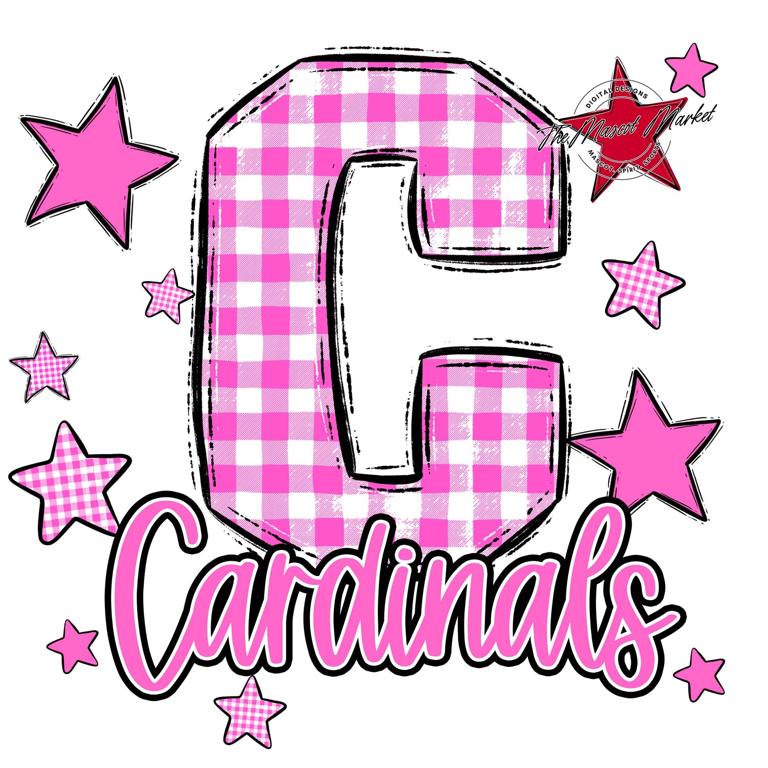 Cardinals Plaid Star Design-Baby Pink