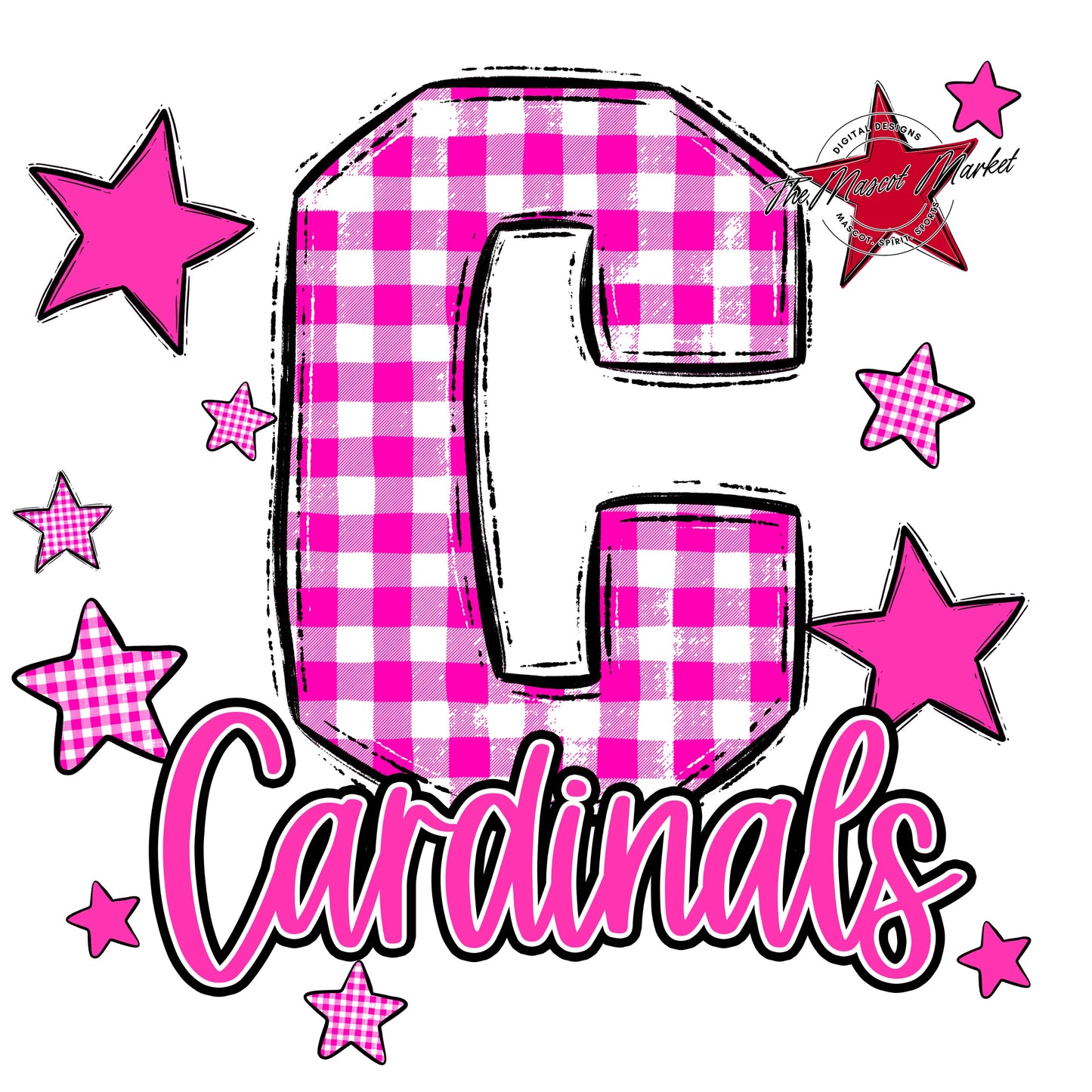 Cardinals Plaid Star Design-Pink