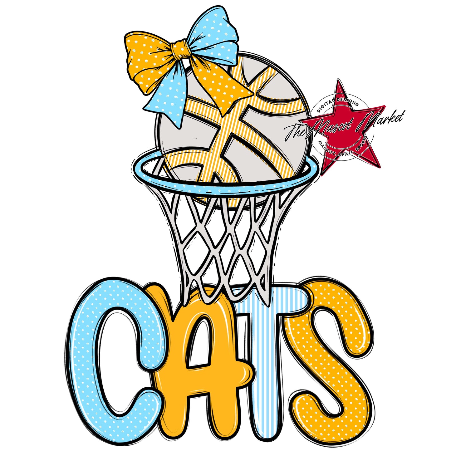 Cats Basketball Spirit Design-Columbia Blue & Yellow