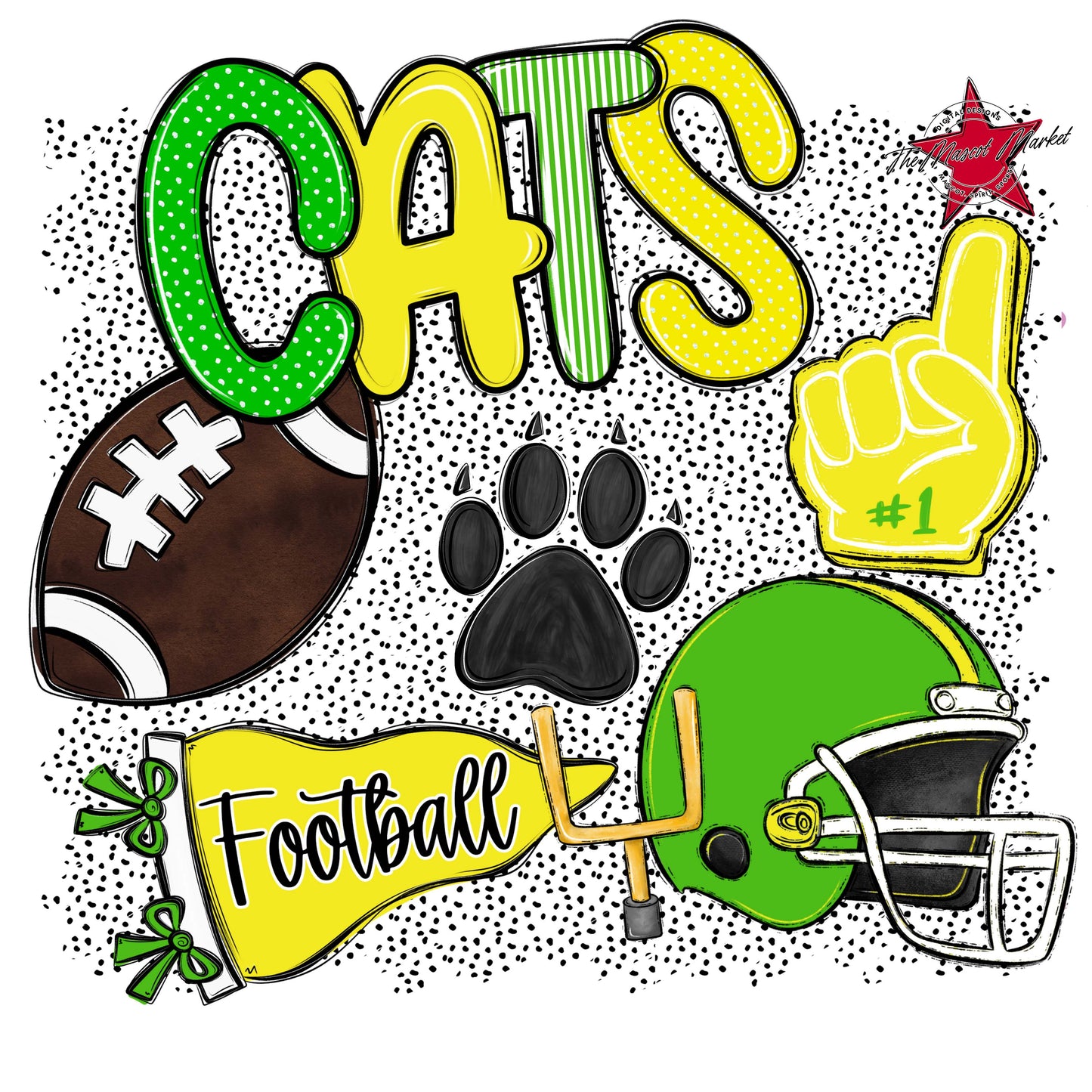 Cats Football Spirit-Bright Green & Bright Yellow
