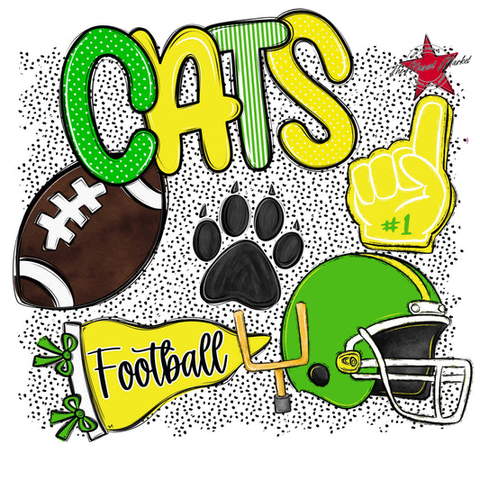 Cats Football Spirit-Bright Green & Bright Yellow
