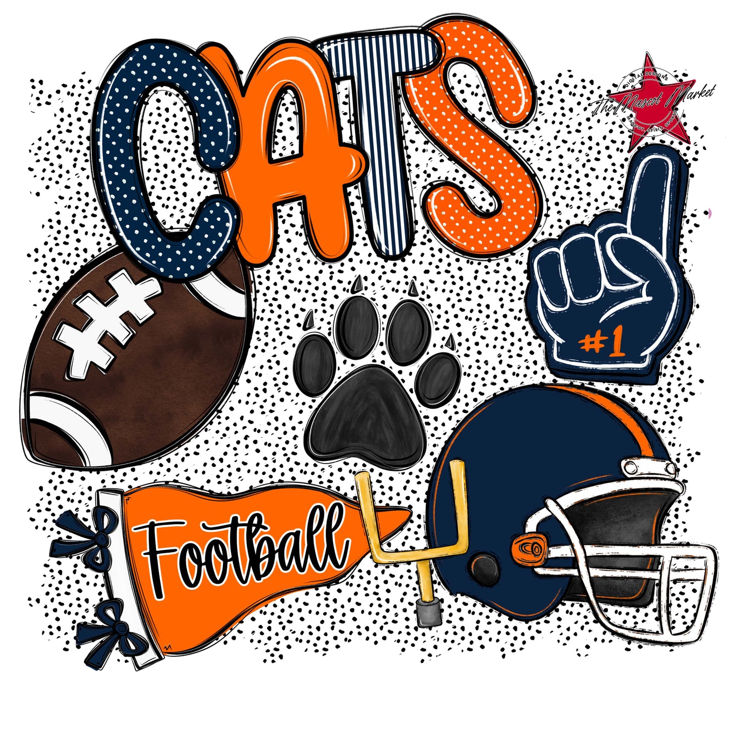 Cats Football Spirit-Navy & Orange