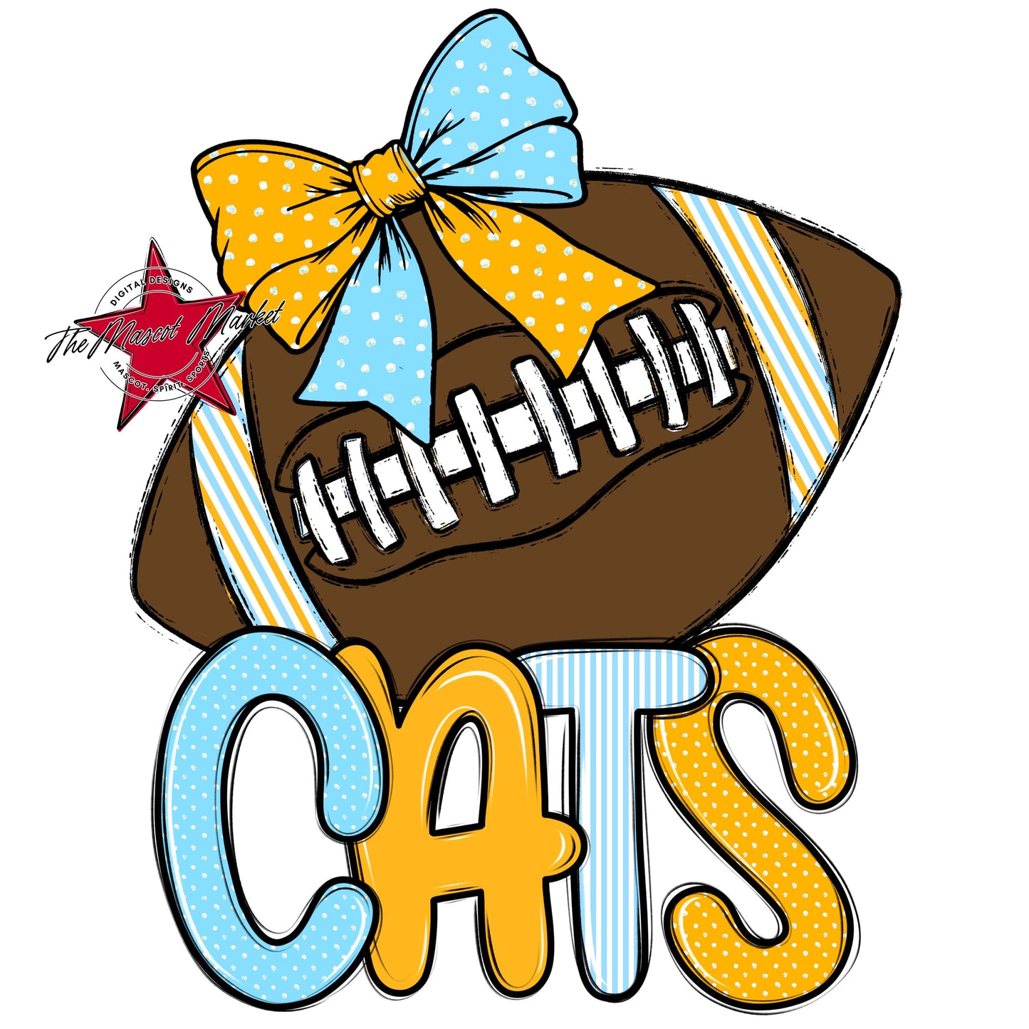 Cats Football Spirit Design-Columbia Blue & Yellow
