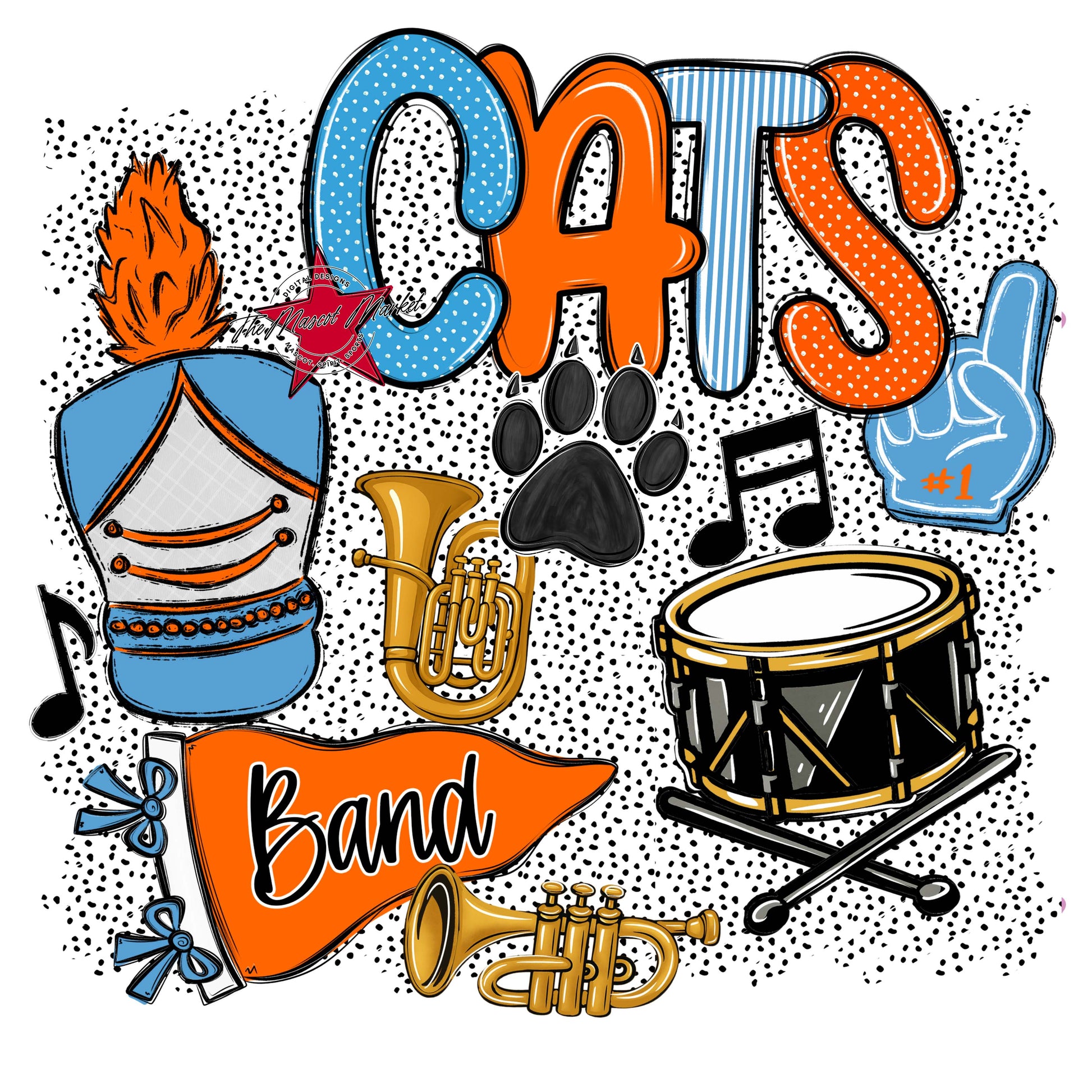 Cats Band Spirit-Carolina Blue & Orange
