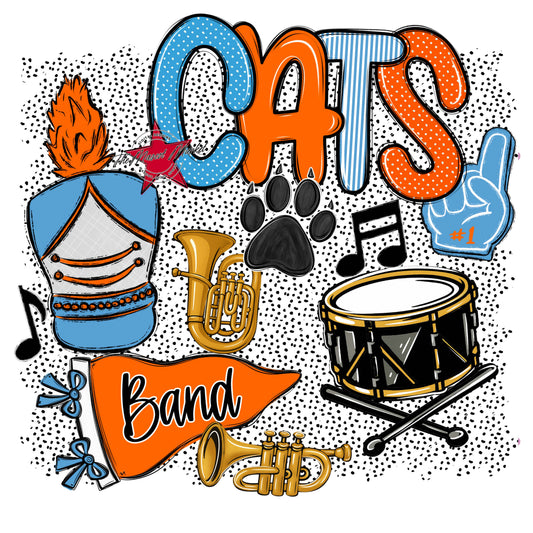 Cats Band Spirit-Carolina Blue & Orange