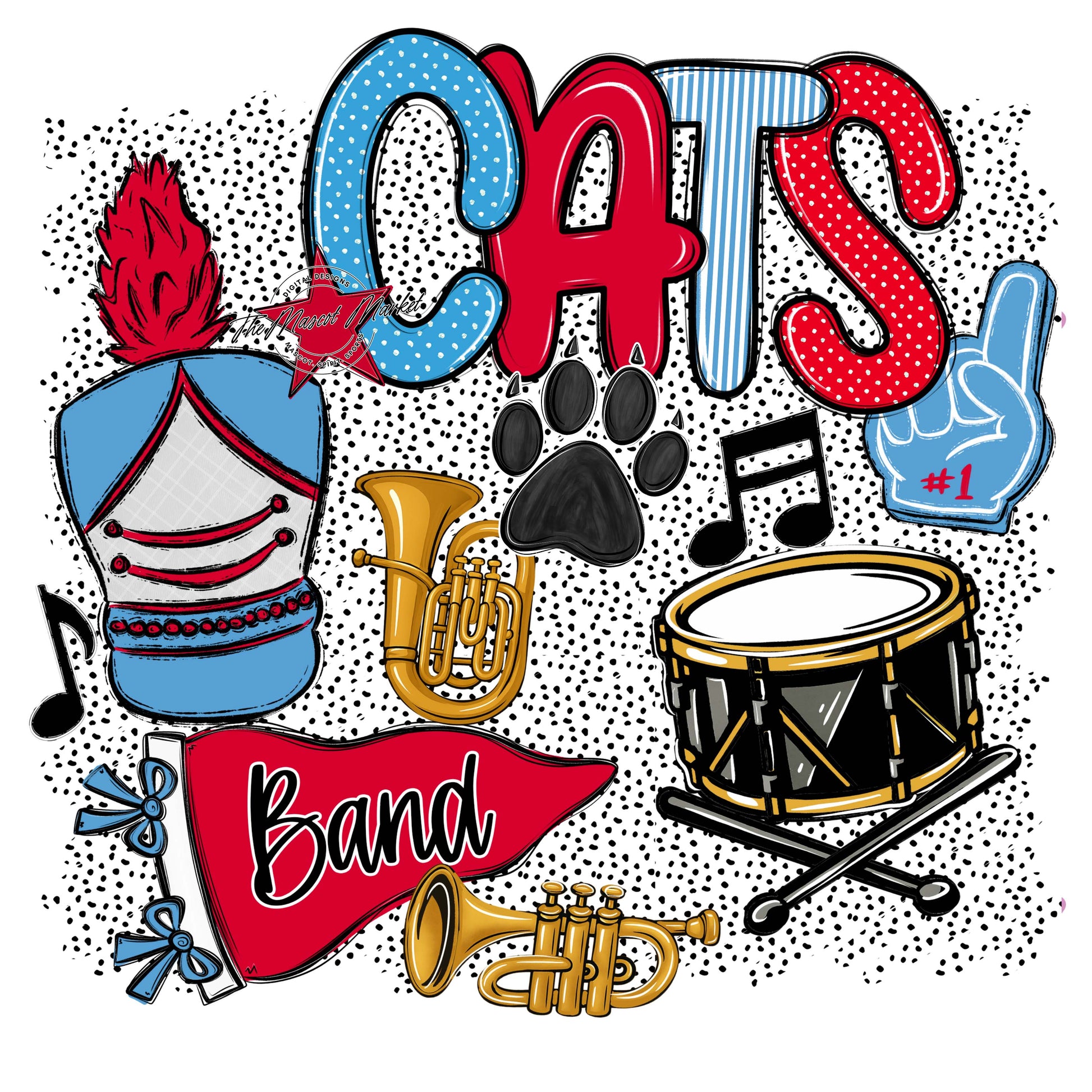 Cats Band Spirit-Carolina Blue & Red