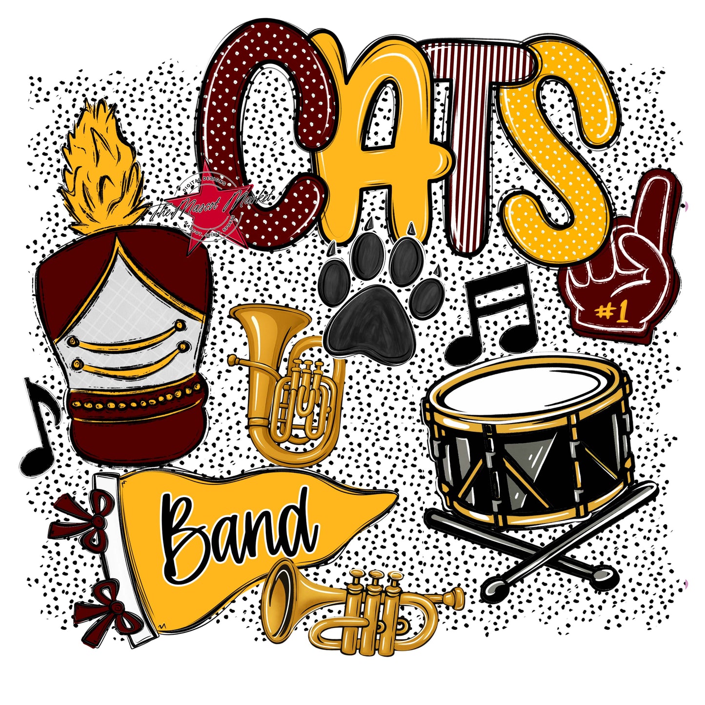 Cats Band Spirit-Maroon & Yellow