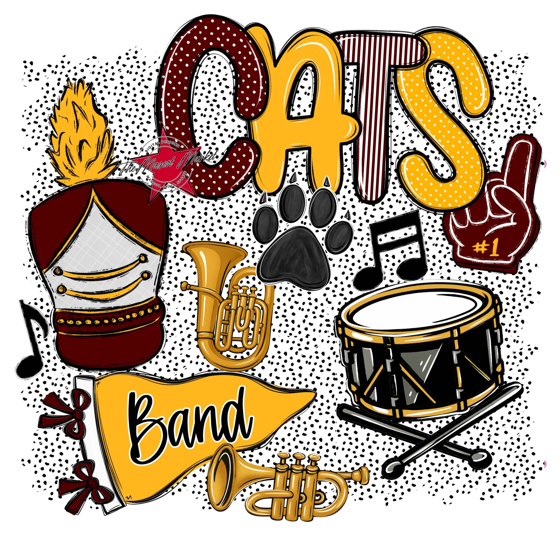 Cats Band Spirit-Maroon & Yellow