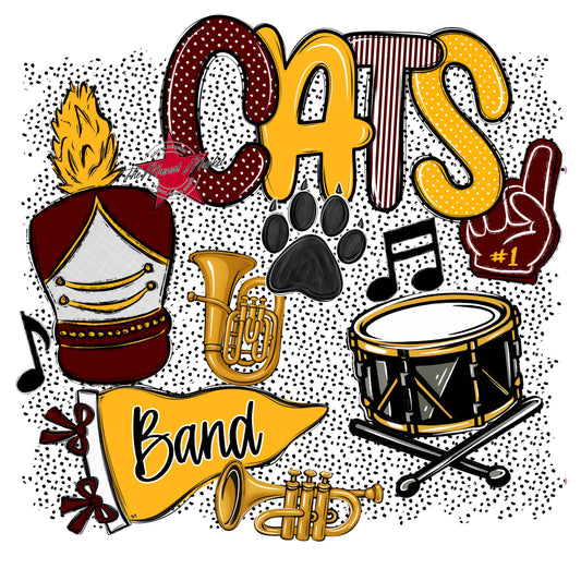 Cats Band Spirit-Maroon & Yellow