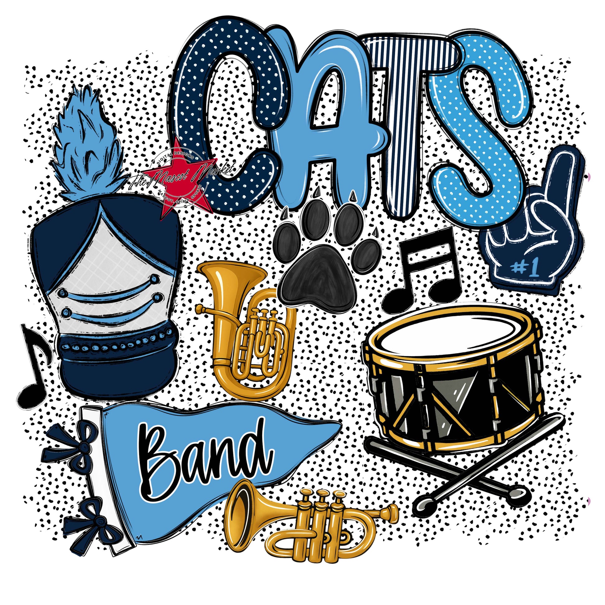 Cats Band Spirit-Navy & Carolina Blue