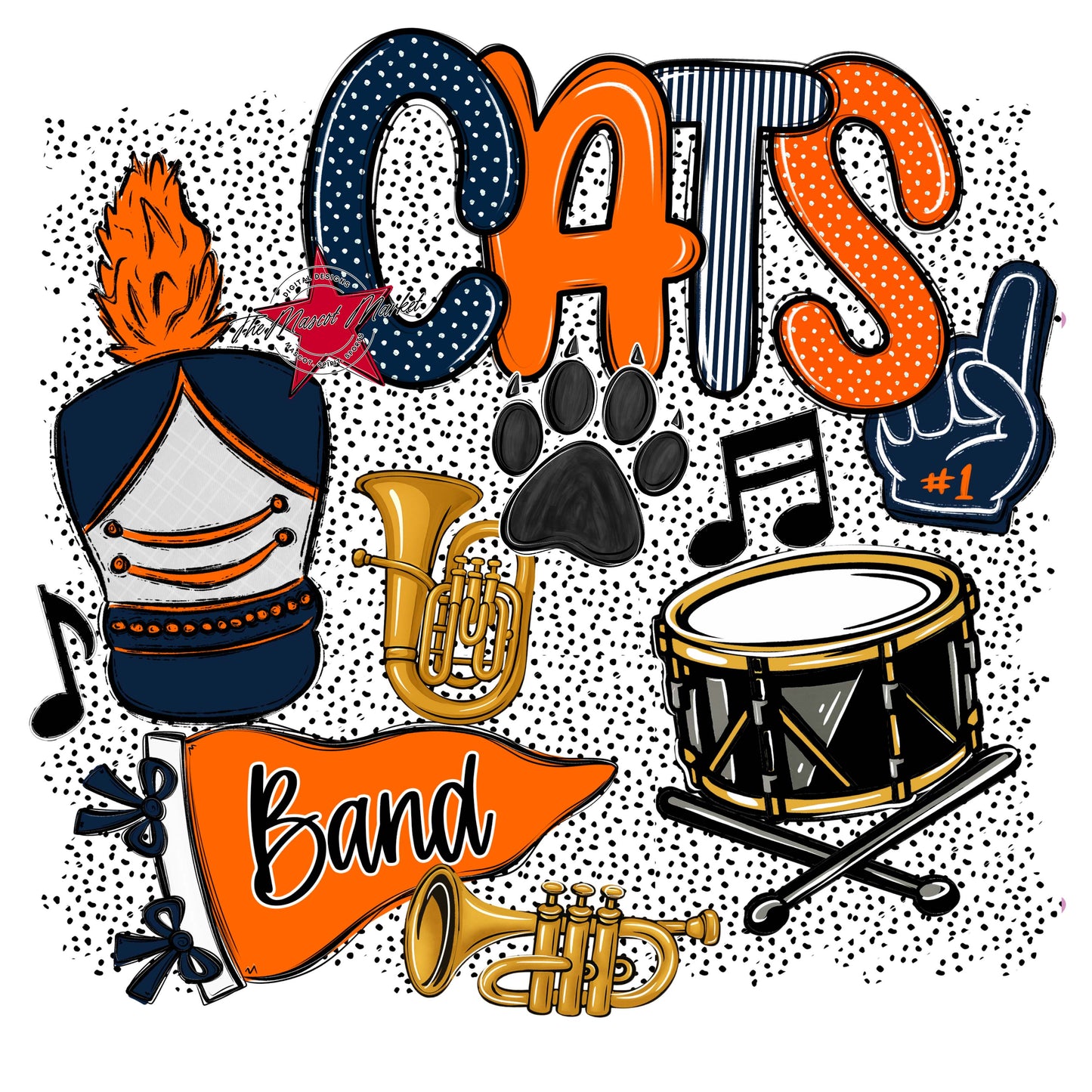 Cats Band Spirit-Navy & Orange