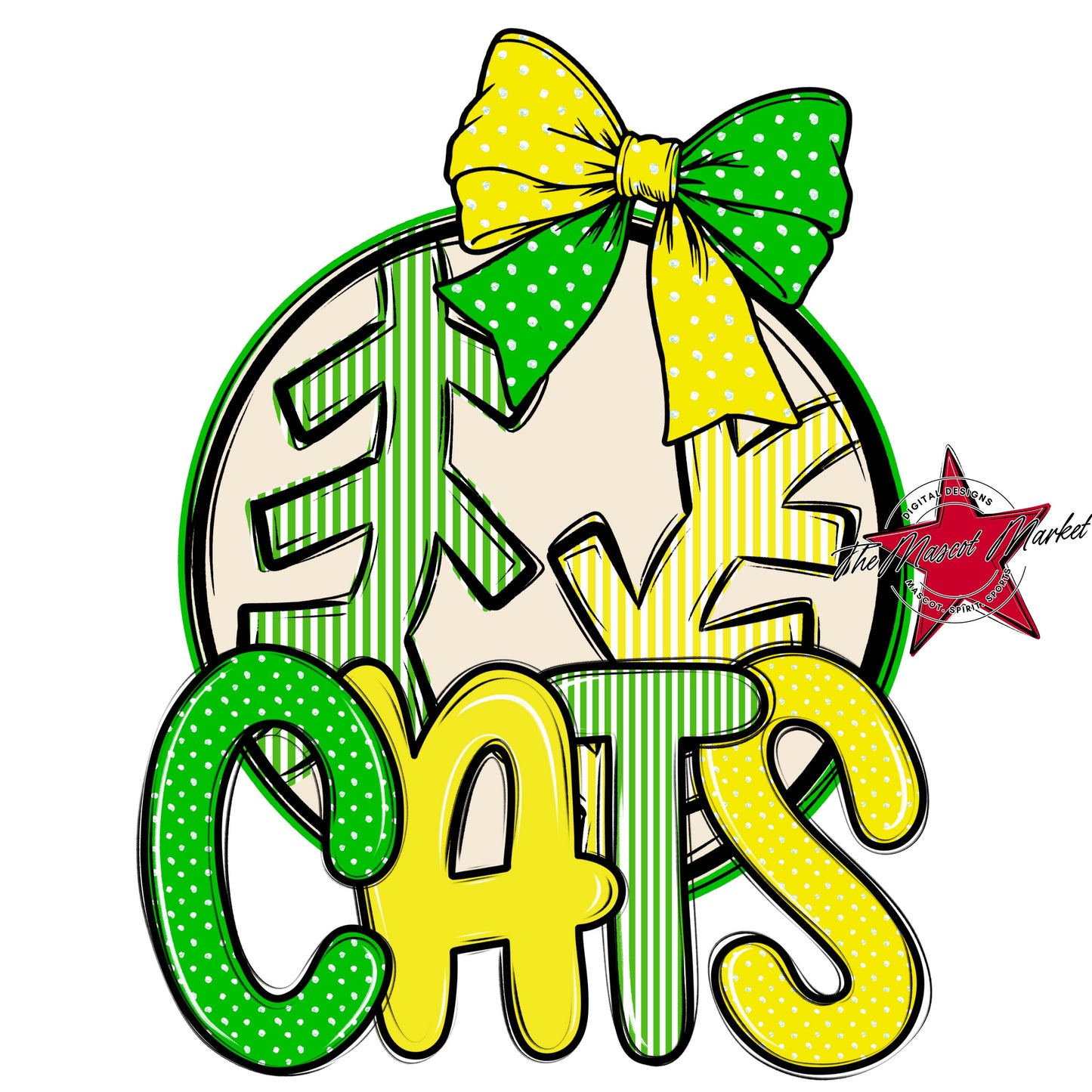 Cats Baseball-Softball Spirit Design-Bright Green & Bright Yellow