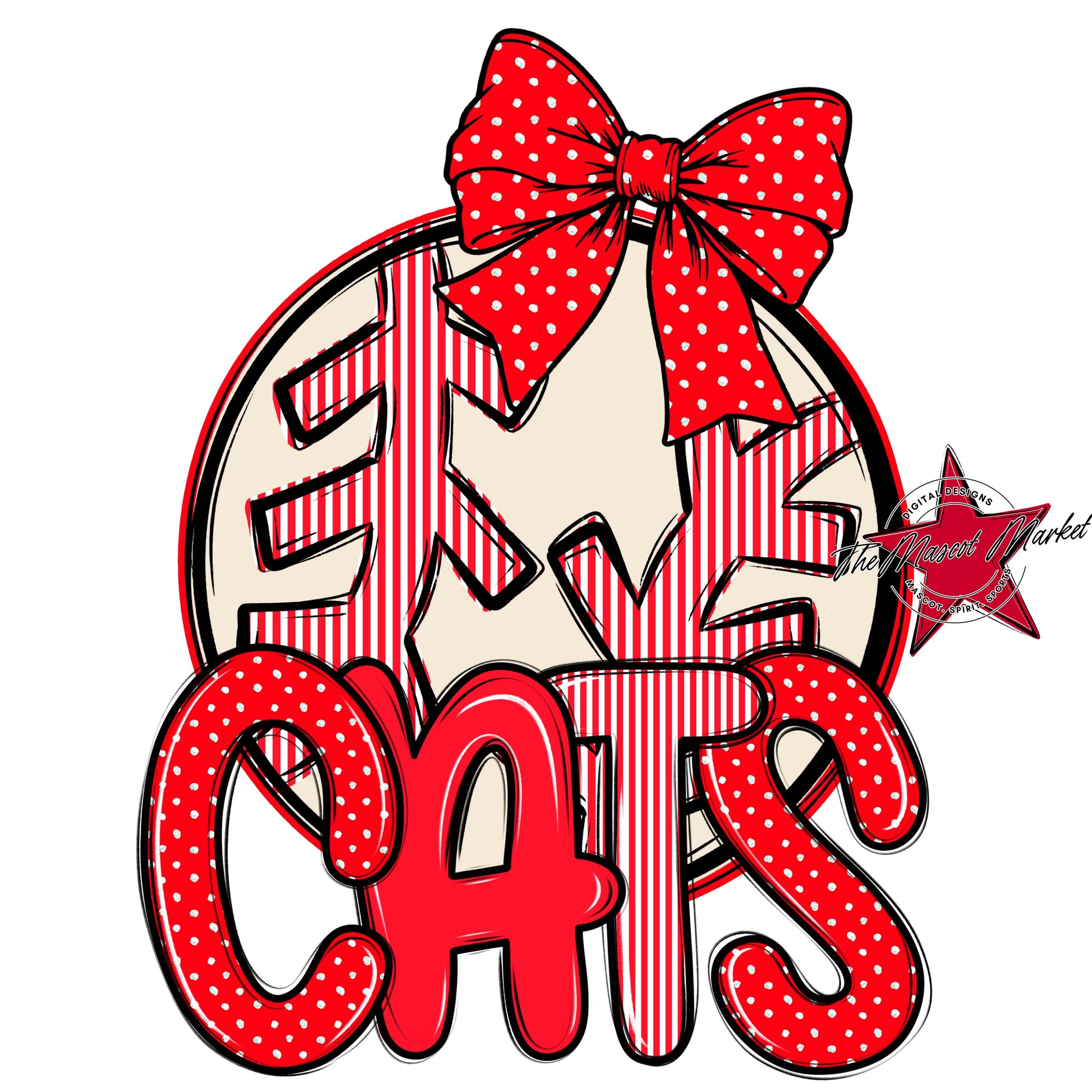Cats Baseball-Softball Spirit Design-Bright Red