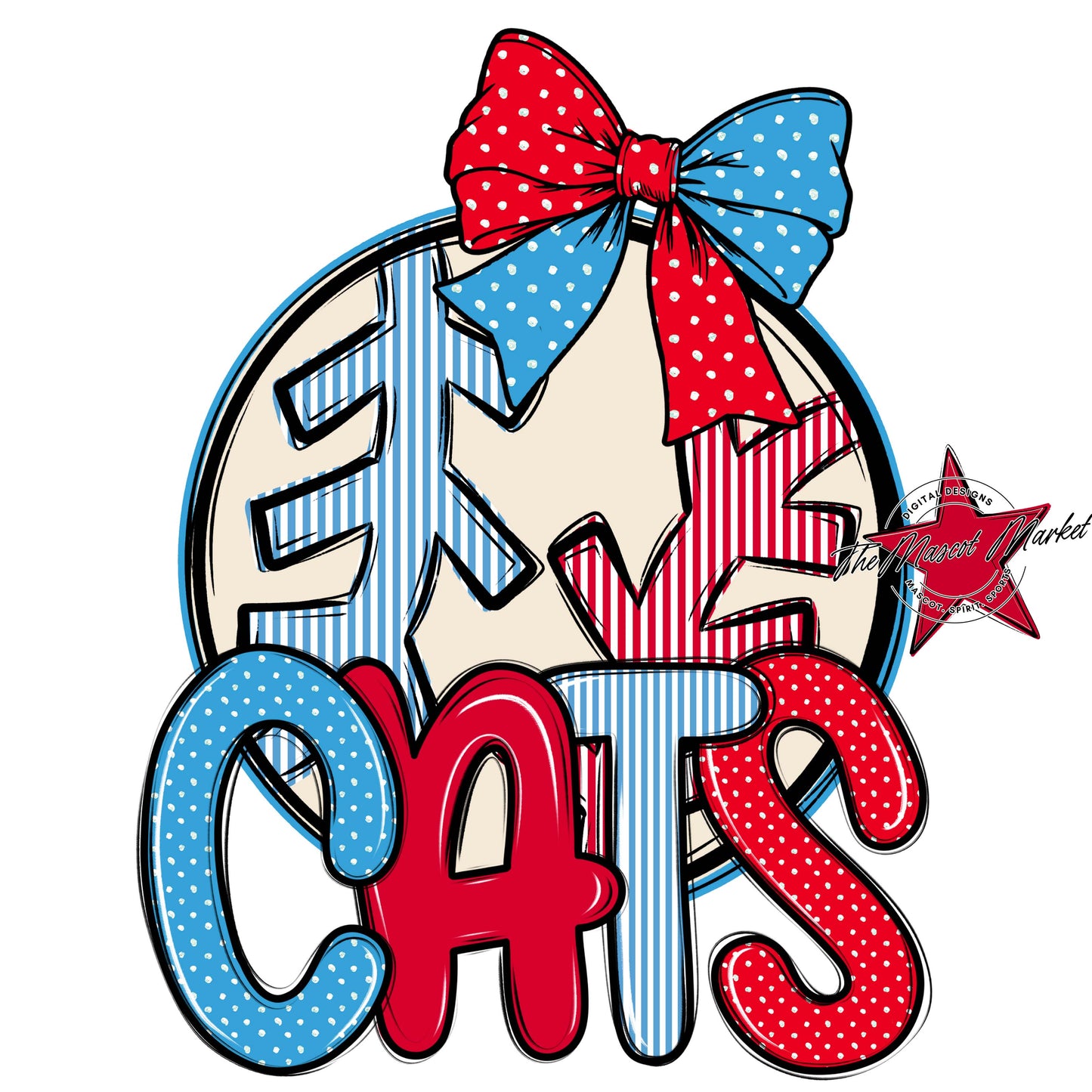 Cats Baseball-Softball Spirit Design-Carolina Blue & Red