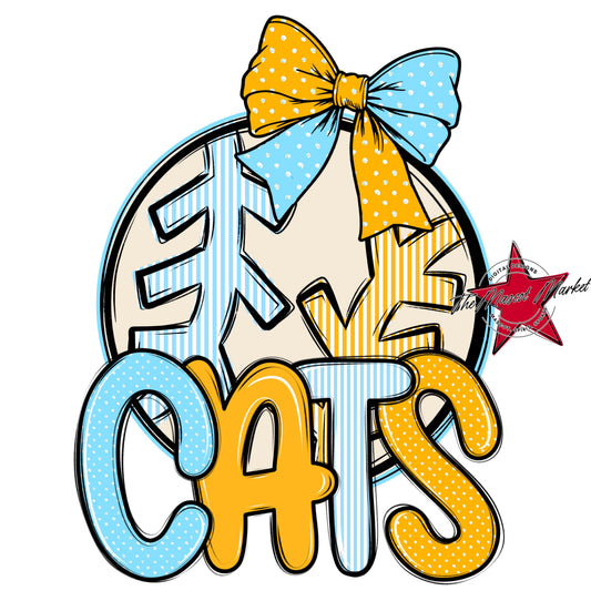 Cats Baseball-Softball Spirit Design-Columbia Blue & Yellow