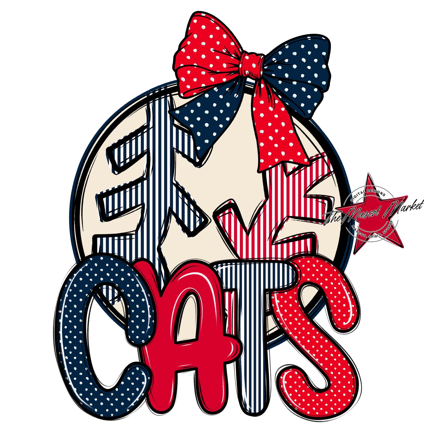 Cats Baseball-Softball Spirit Design-Navy & Red