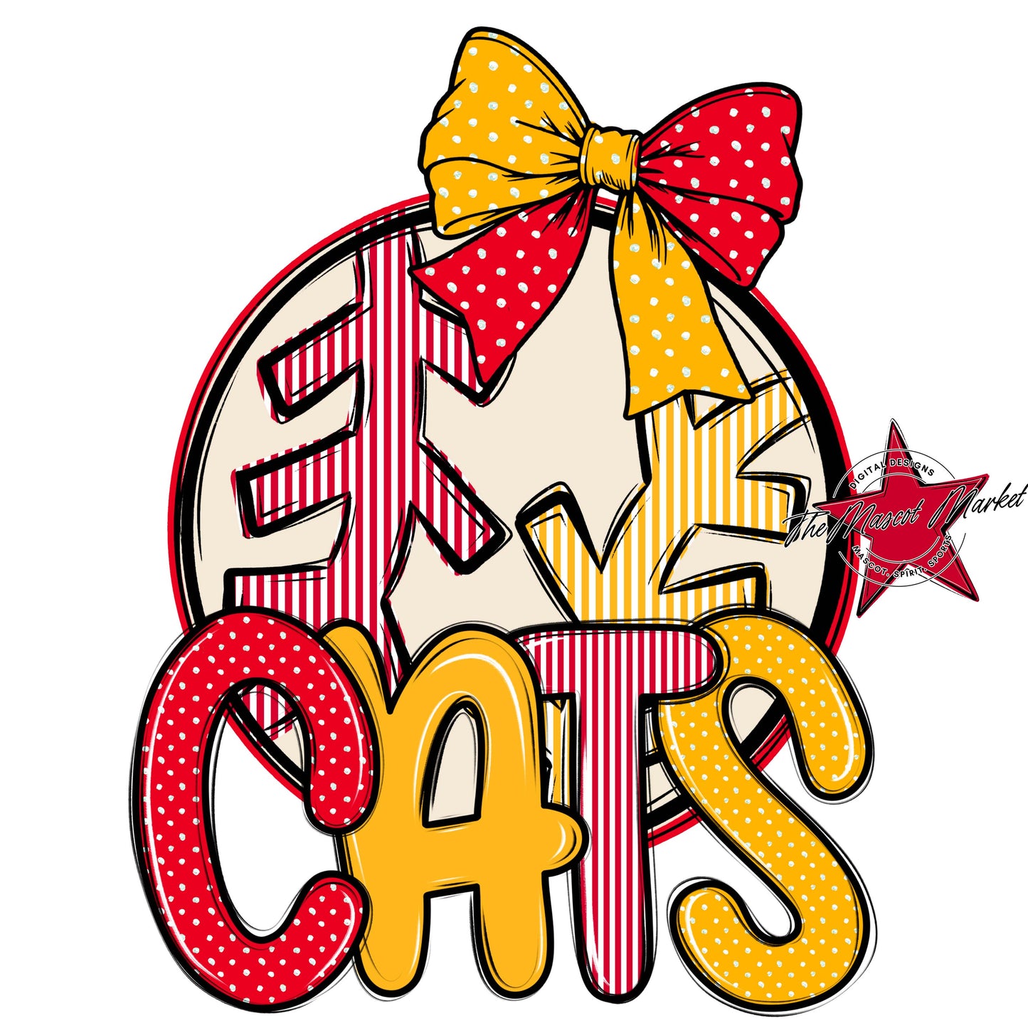 Cats Baseball-Softball Spirit Design-Red & Yellow