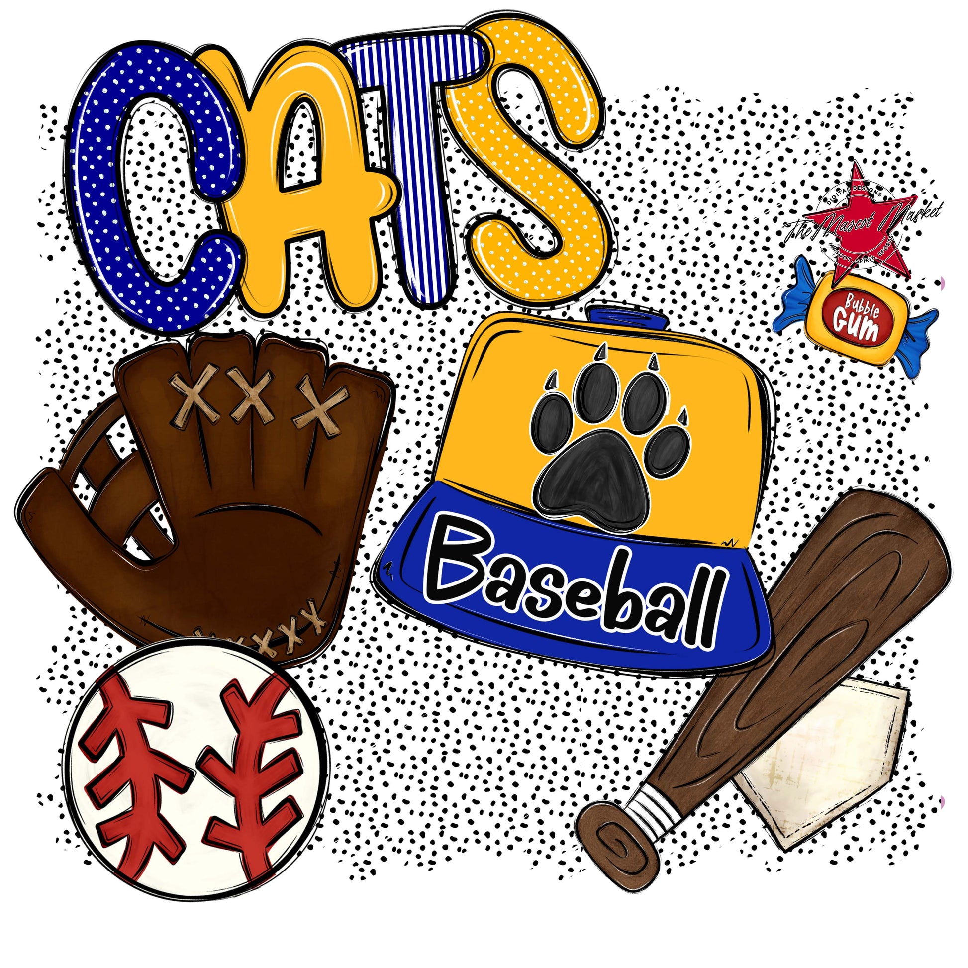 Cats Baseball Spirit-Blue & Yellow