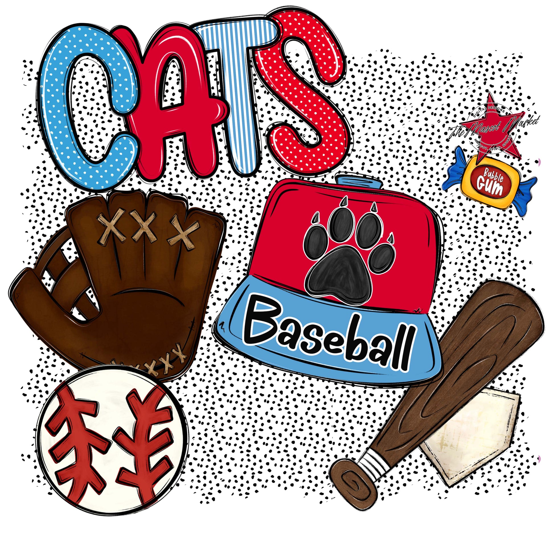 Cats Baseball Spirit-Carolina Blue & Red